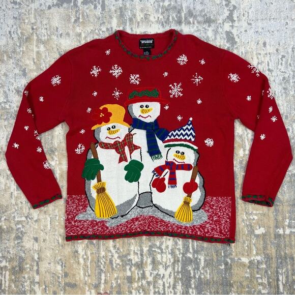 Vintage Designers Originals Studio Snowmen Christmas Grandma Sweater Large - Picture 1 of 5